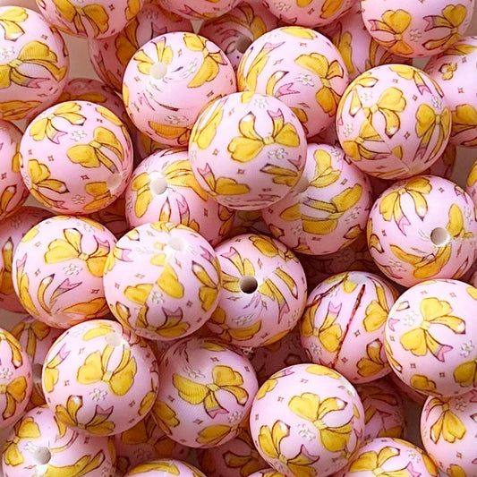15mm Pencil Bowknot Print Round Silicone Beads