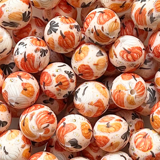 15mm Pumpkin Bowknot Print Round Silicone Beads