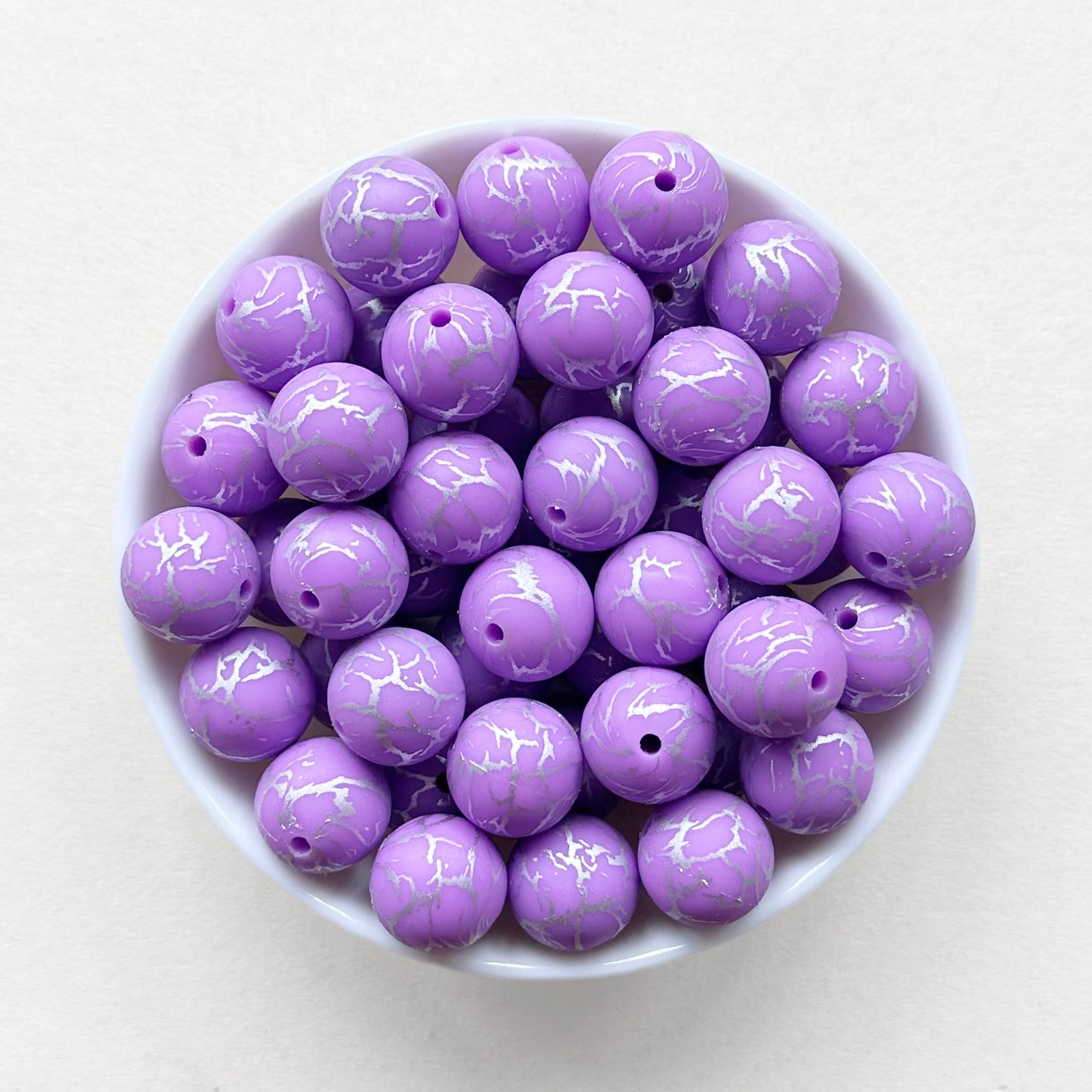 15mm Purple Shine Crack Print Round Silicone Beads