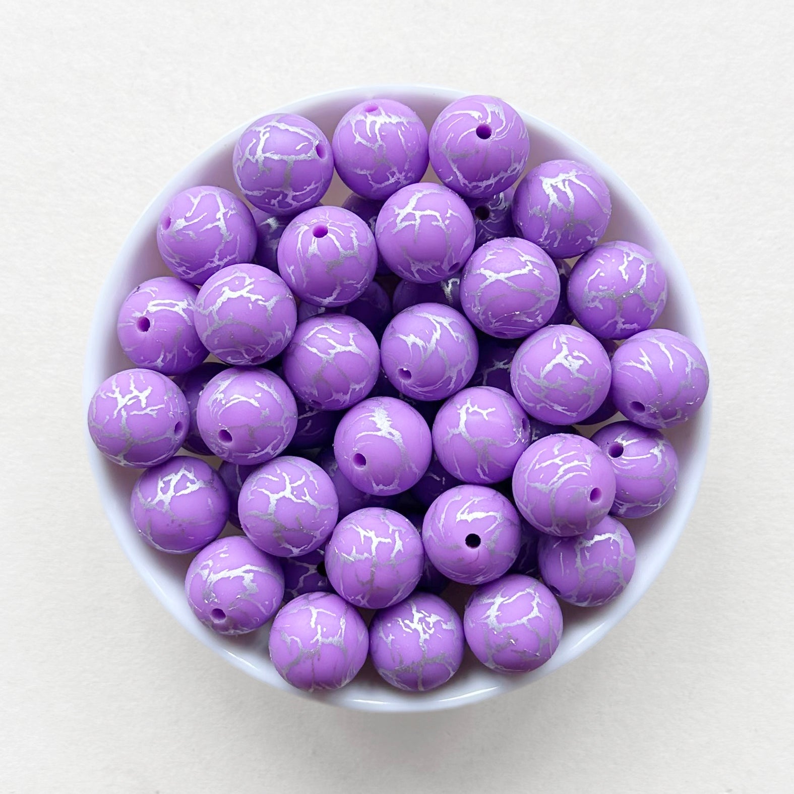 15mm Purple Shine Crack Print Round Silicone Beads