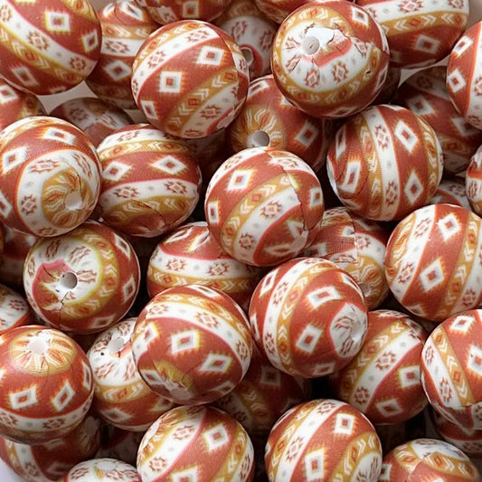 15mm Retro Aztec Print Round Silicone Beads