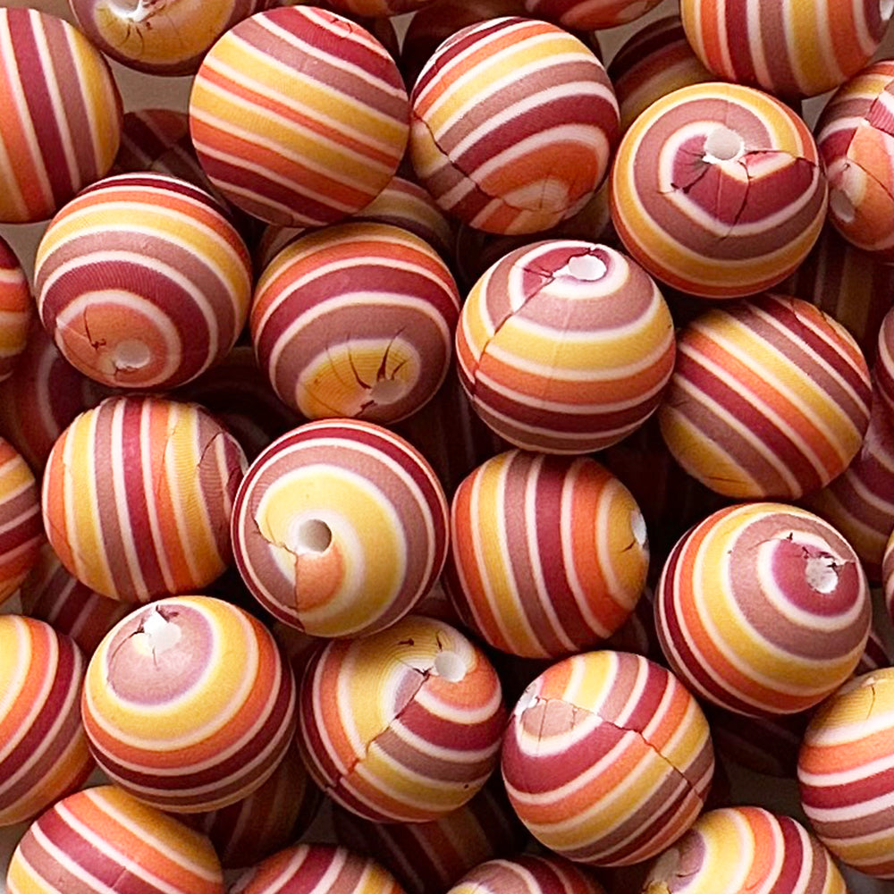 15mm Retro Stripe Print Round Silicone Beads
