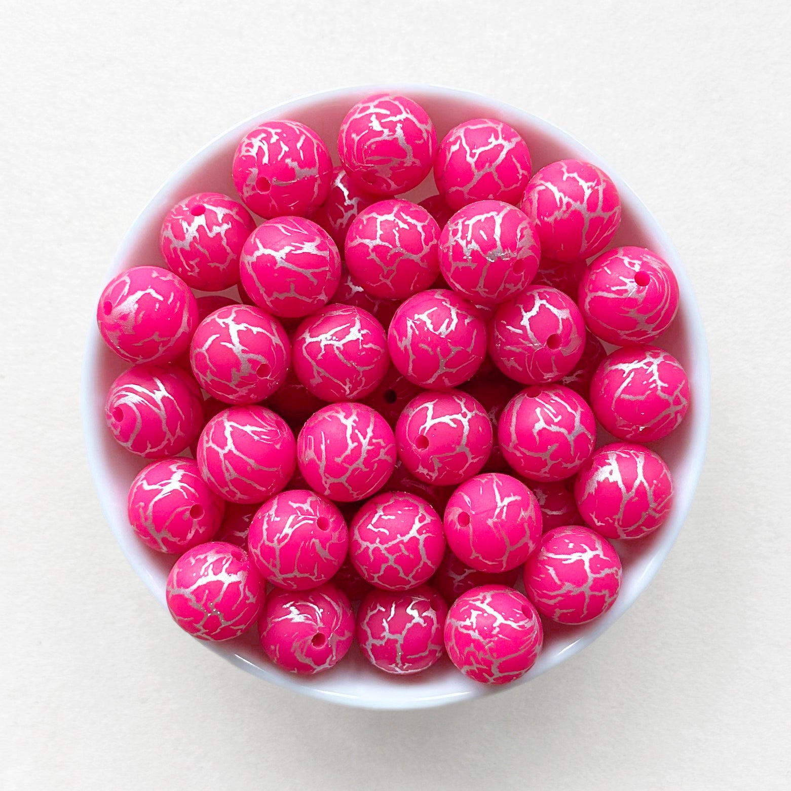 15mm Rose Red Shine Crack Print Round Silicone Beads