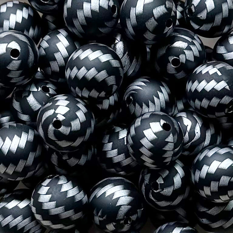 15mm Shiny Wave Print Round Silicone Beads