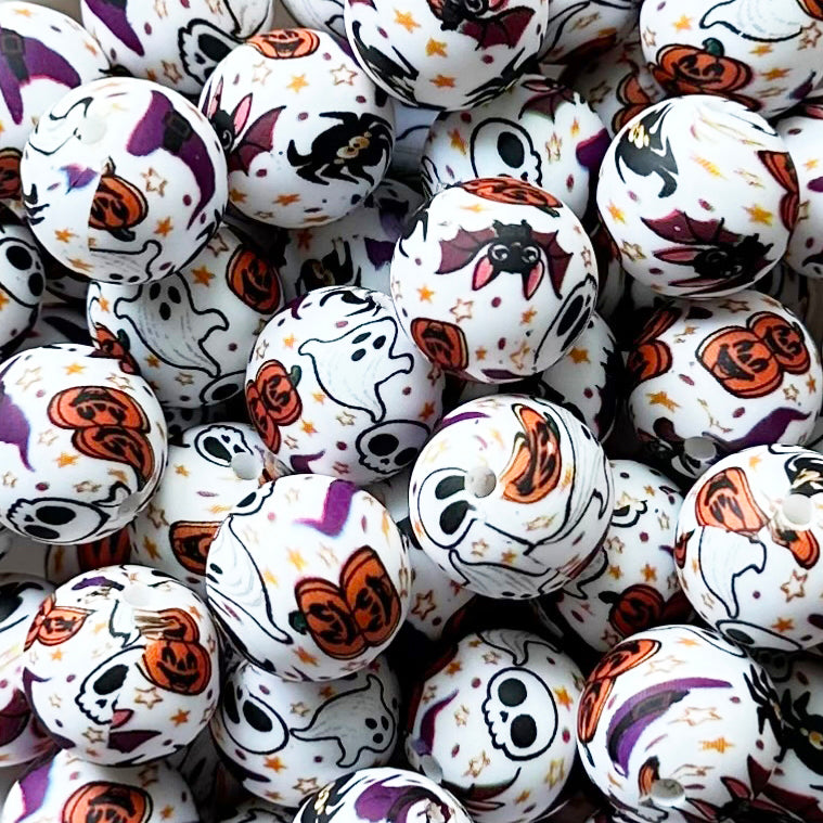 15mm Spooky Vibe Print Round Silicone Beads
