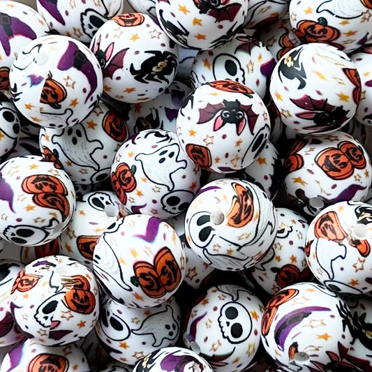 15mm Spooky Vibe Print Round Silicone Beads
