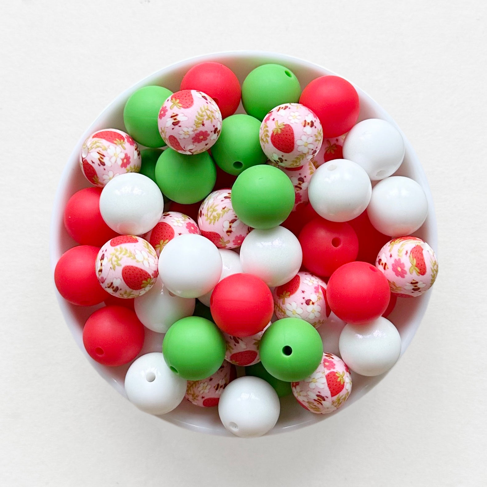 15mm Strawberry Print Loose Beads,Assorted Silicone Beads