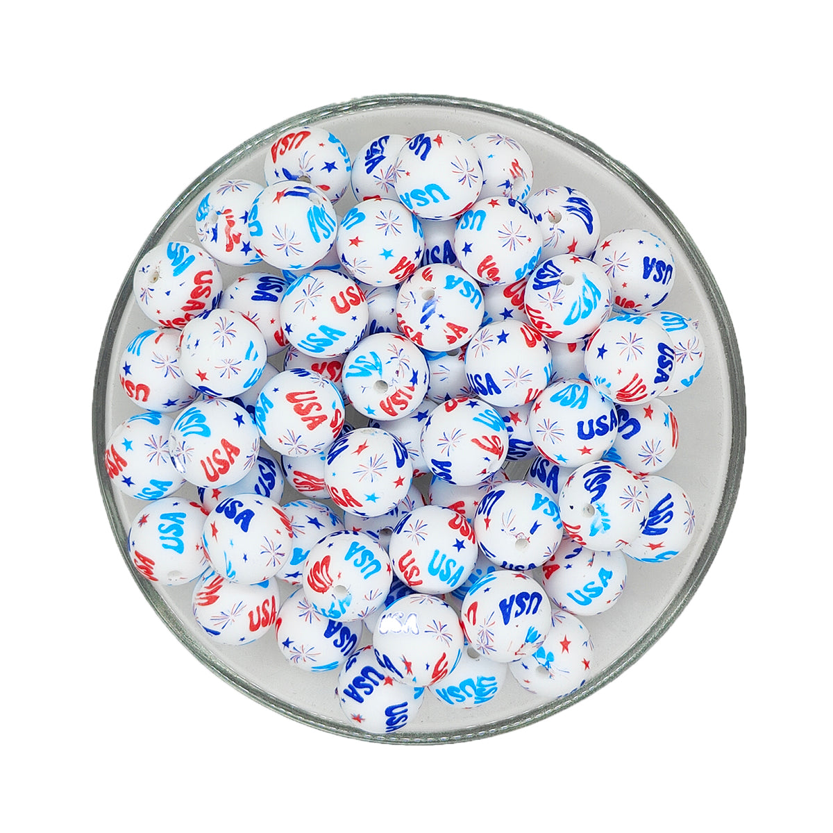 15mm USA Print Round Silicone Beads