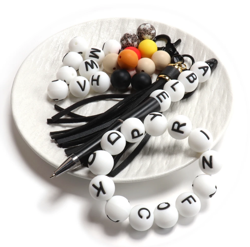 15mm Round Silicone Alphabet Letter Beads,Vertical hole