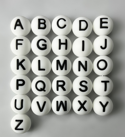 15mm Round Silicone Alphabet Letter Beads,Vertical hole