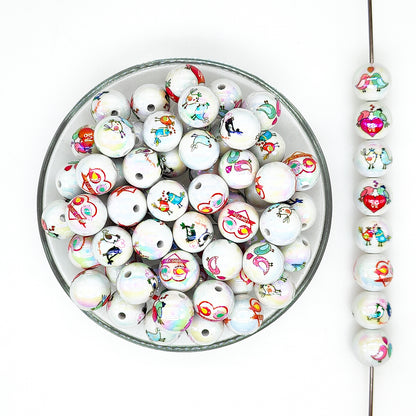 16mm Bird Love Print Assorted Acrylic Gumball Beads