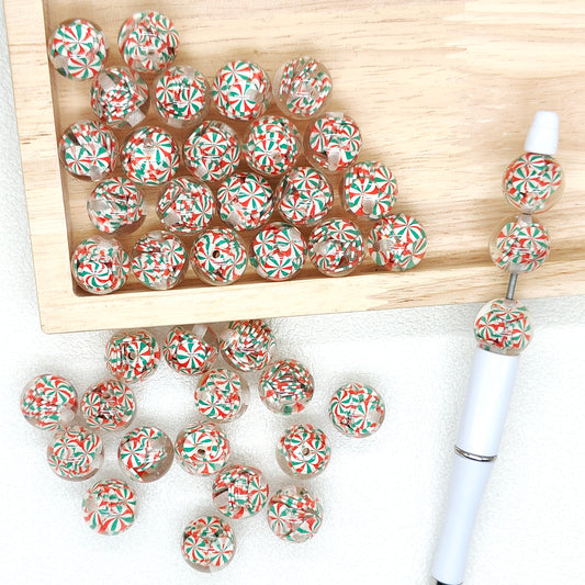 16mm Christmas Candy Gumball Beads,Clear Acrylic with Candy Clay Slices Beads