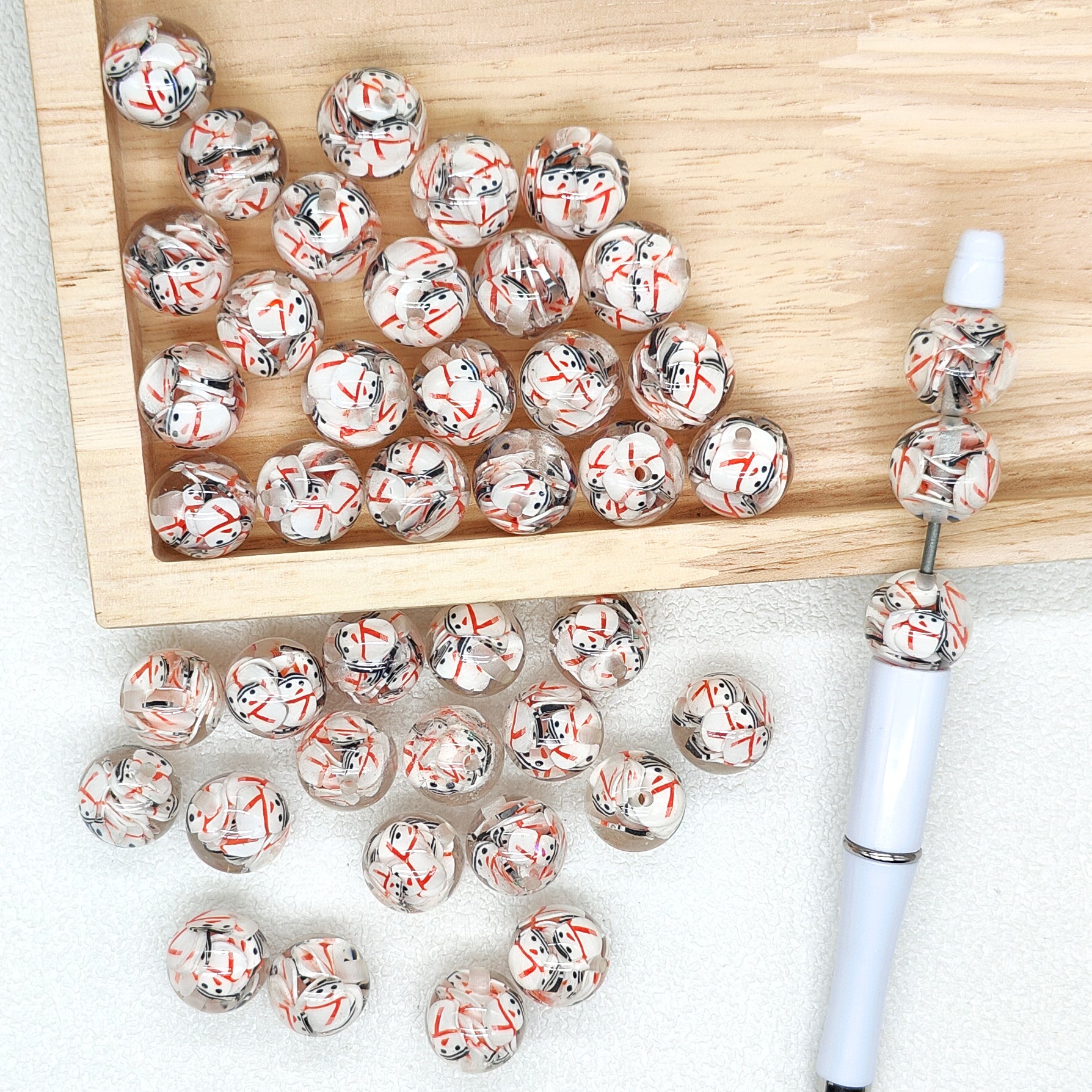 16mm Christmas Gumball Beads,Clear Acrylic with Snowman Clay Slices Beads