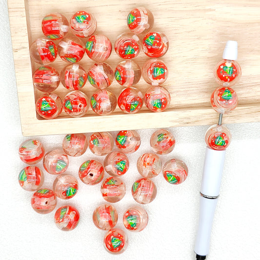 16mm Christmas Gumball Beads,Clear Acrylic with Tree Clay Slices Beads