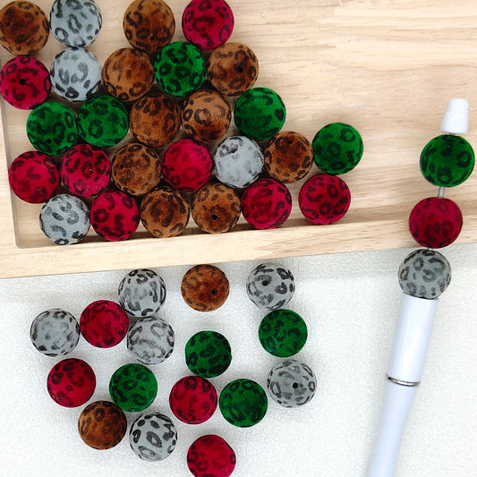 16mm Christmas Leopard Flocked Acrylic Beads,Gumball Loose Beads
