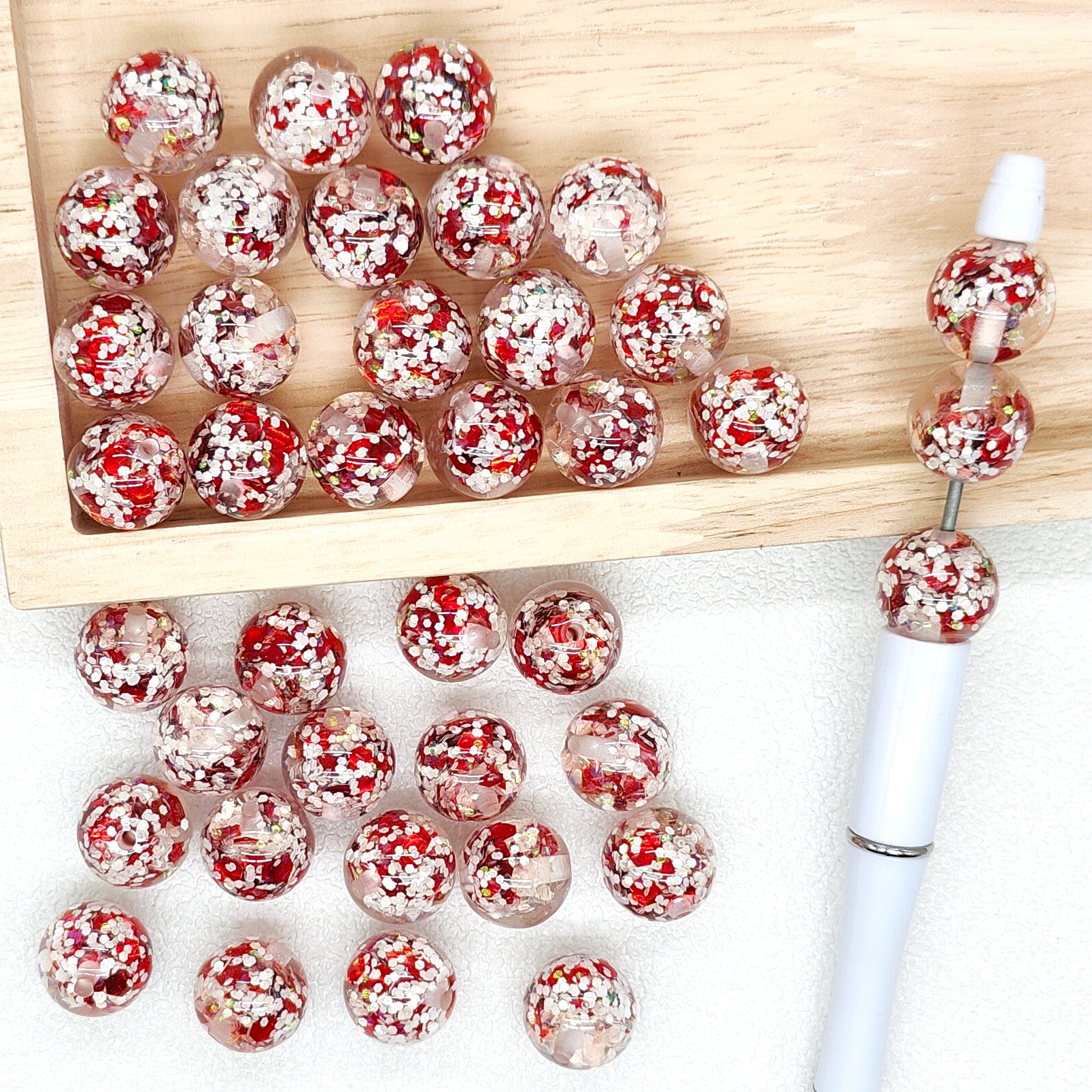 16mm Christmas Red Confetti Sequin Gumball Beads,Loose Beads