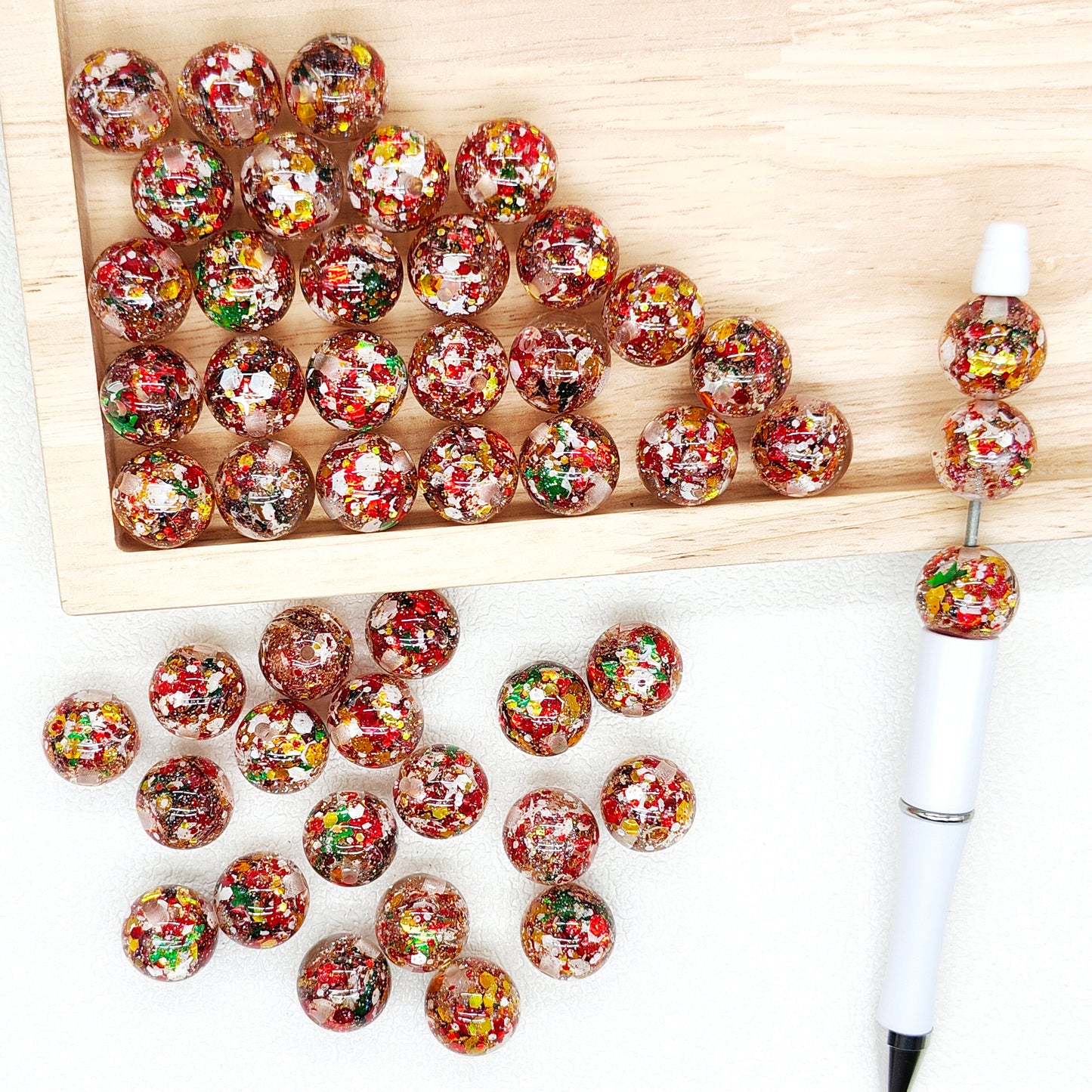 16mm Christmas Red Sequin Glitter Gumball Beads,Xmas Beads