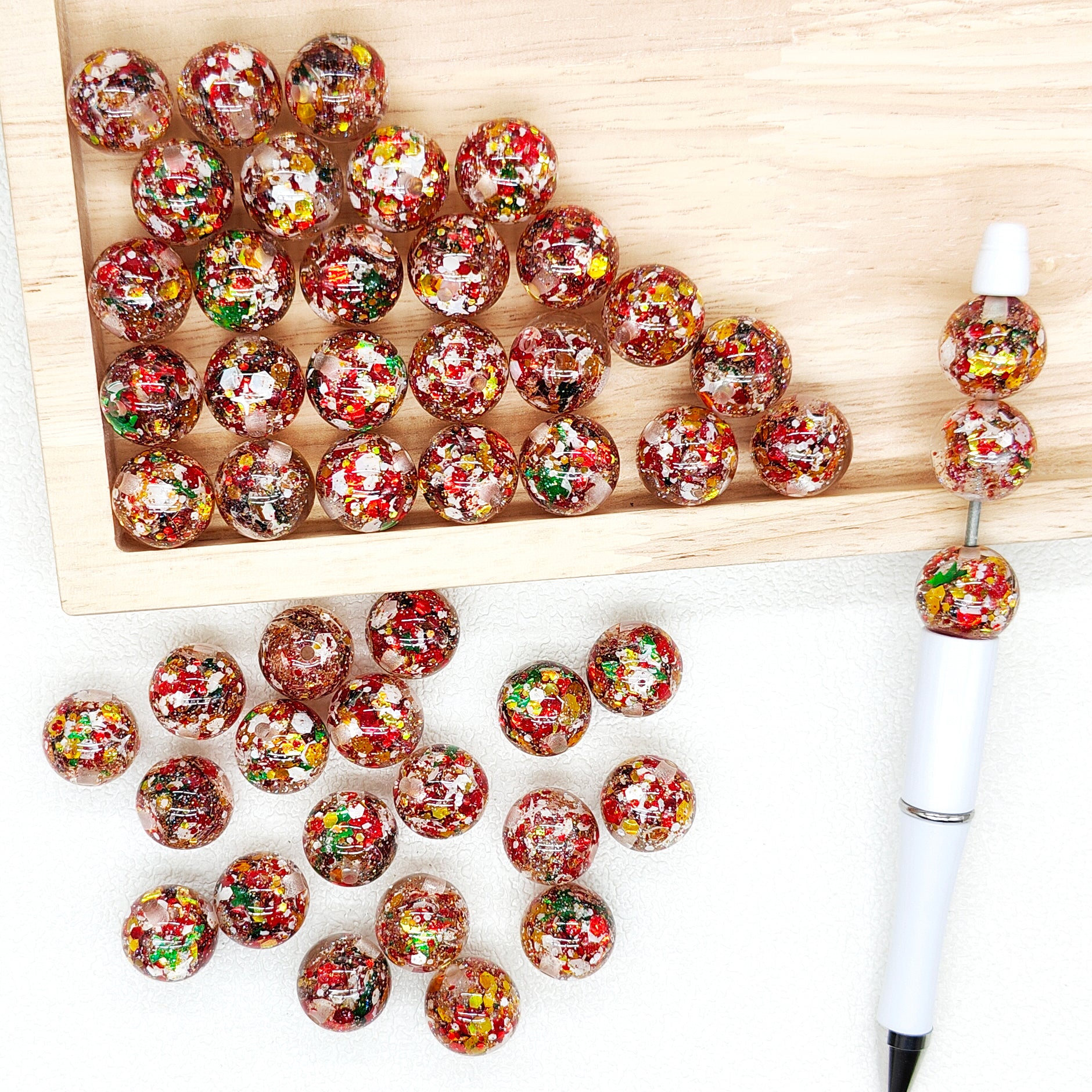 16mm Christmas Red Sequin Glitter Gumball Beads,Xmas Beads