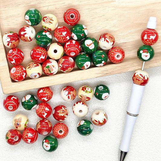 16mm Christmas Santa Snowman Reindeer Print Gumball Beads,Acrylic Spacer Beads