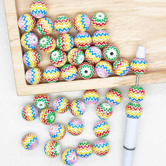 16mm Colored UV Wavy Print Round Gumball Beads,Acrylic Beads