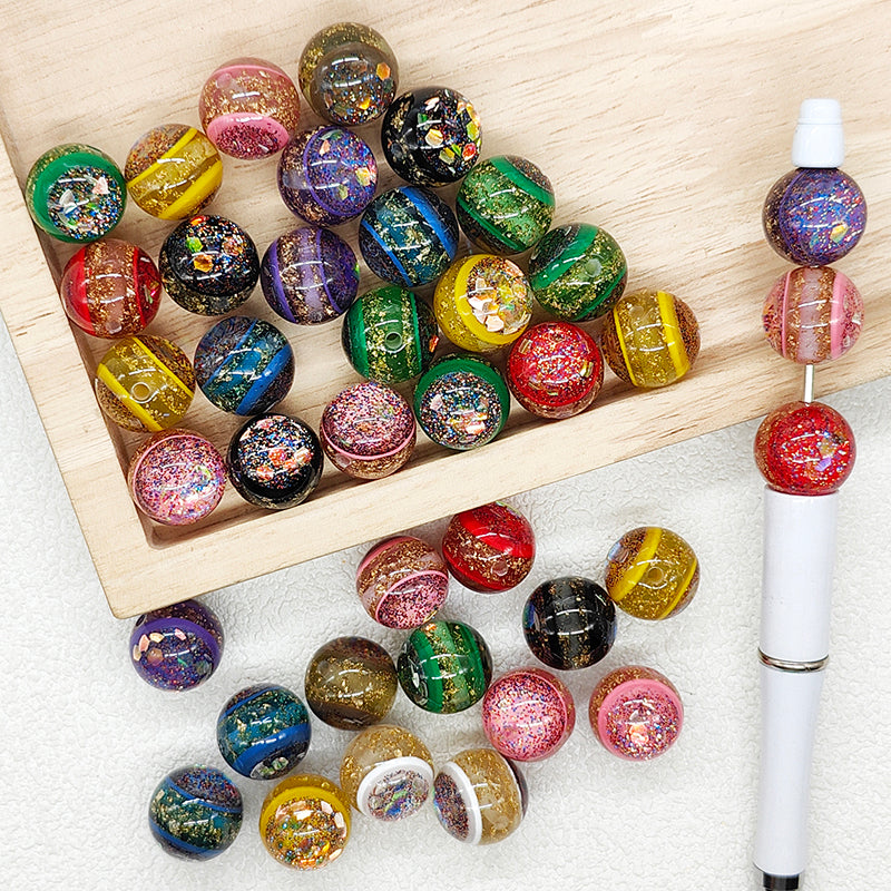 16mm Colorful Glitter Sequins Acrylic Gumball Beads DIY Pen
