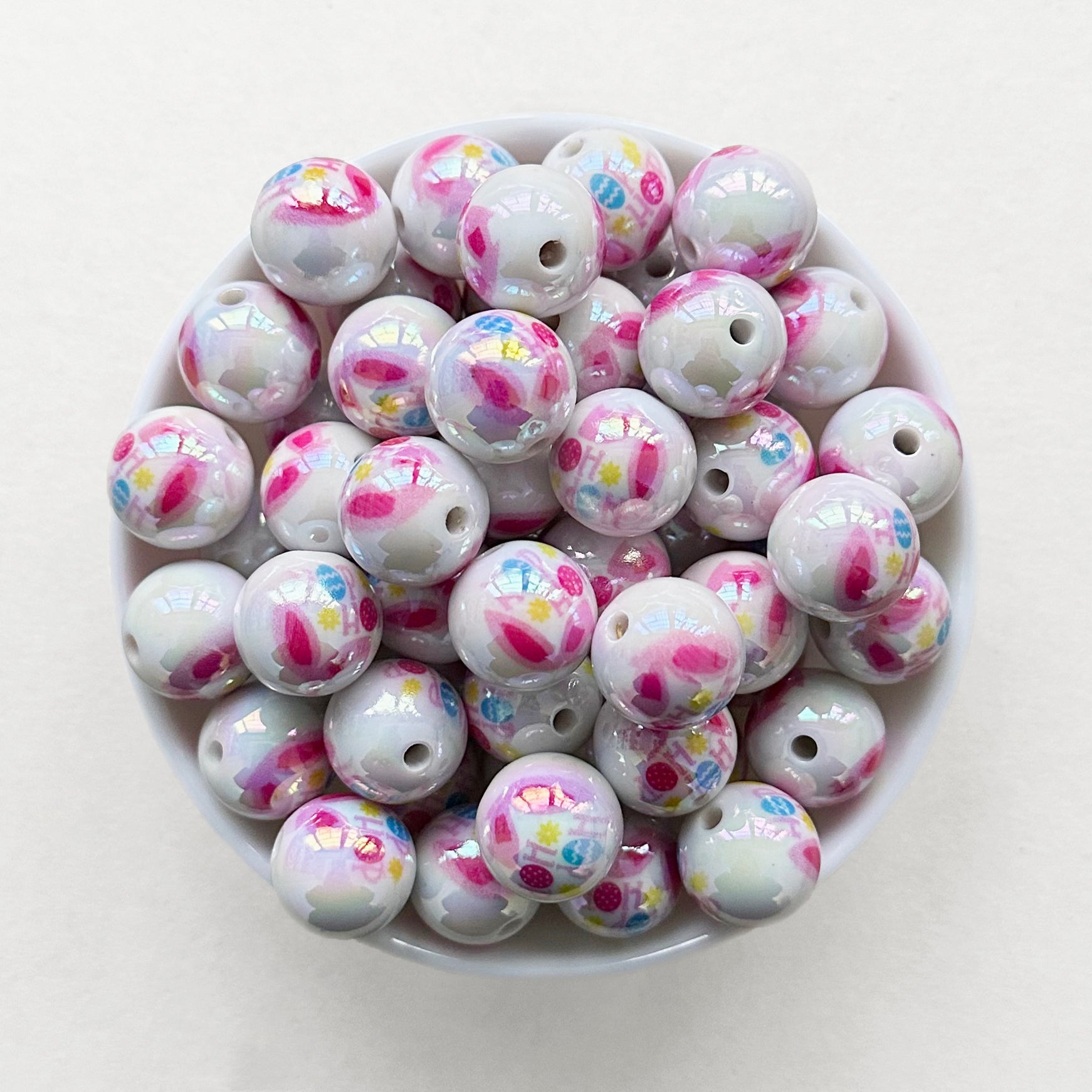 16mm Easter Bunny Ear Print Acrylic Beads,Gumball Bead