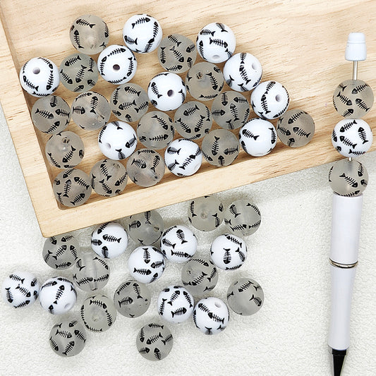 16mm Fishbone Print Acrylic Round Spacer Beads