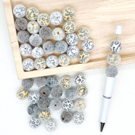 16mm Flocked Gumball Leopard Acrylic Beads DIY Pen