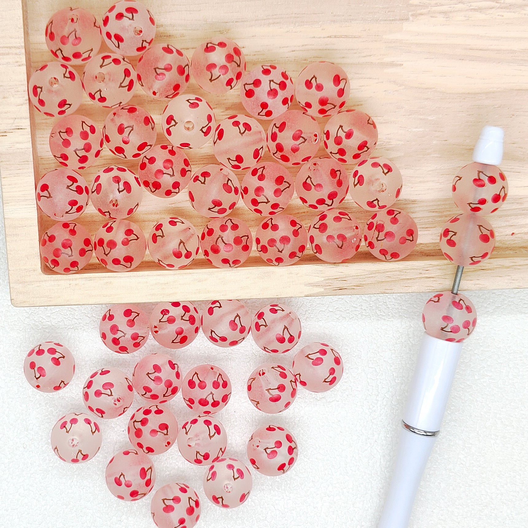 16mm Frosted Clear Fruit Print Acrylic Beads,Cherry Gumball Beads