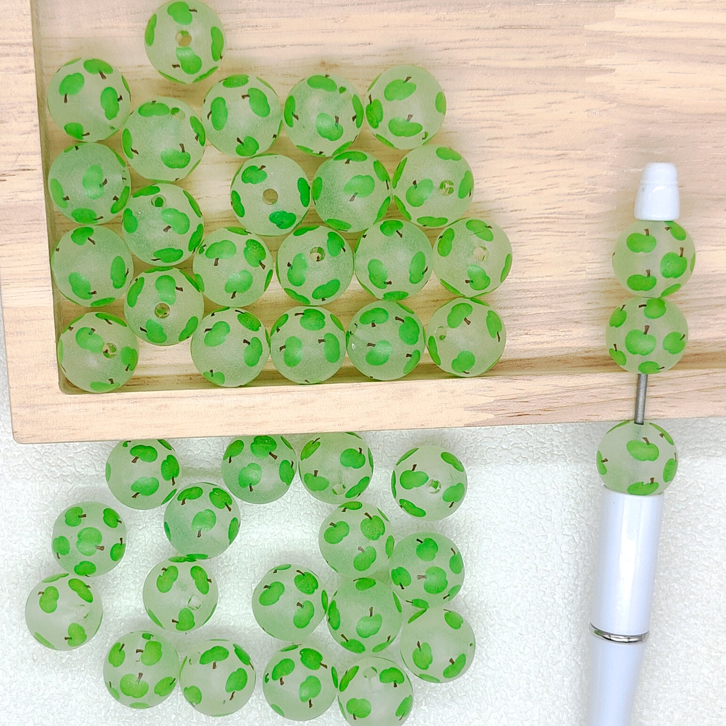 16mm Frosted Clear Fruit Print Acrylic Beads,Green Apple Gumball Beads