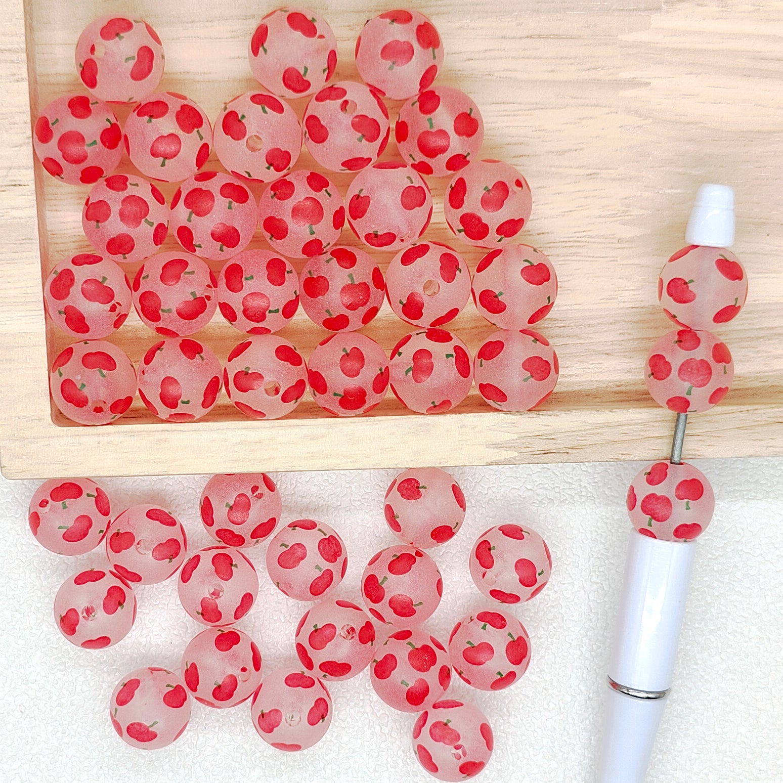16mm Frosted Clear Fruit Print Acrylic Beads,Red Apple Gumball Beads