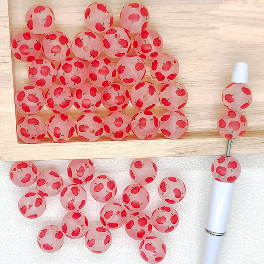 16mm Frosted Clear Fruit Print Acrylic Beads,Red Apple Gumball Beads