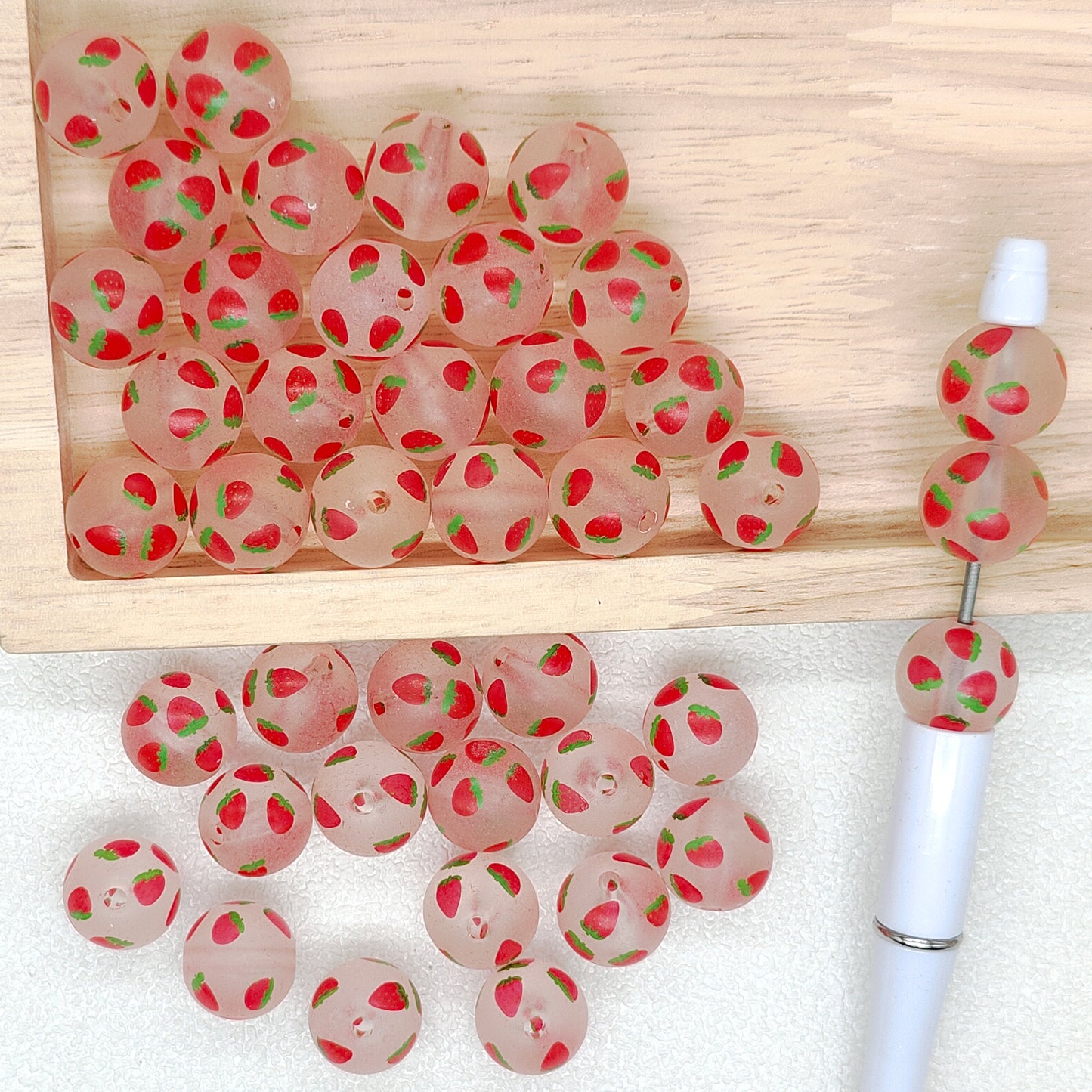 16mm Frosted Clear Fruit Print Acrylic Beads,Strawberry Gumball Beads