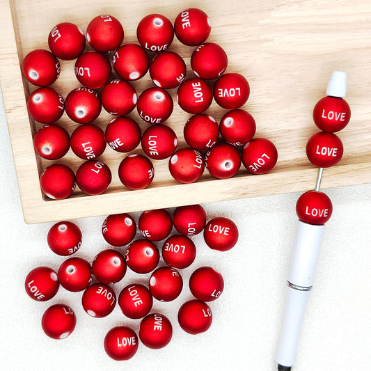 16mm Frosted Metallic Red Love Acrylic Gumball Bead