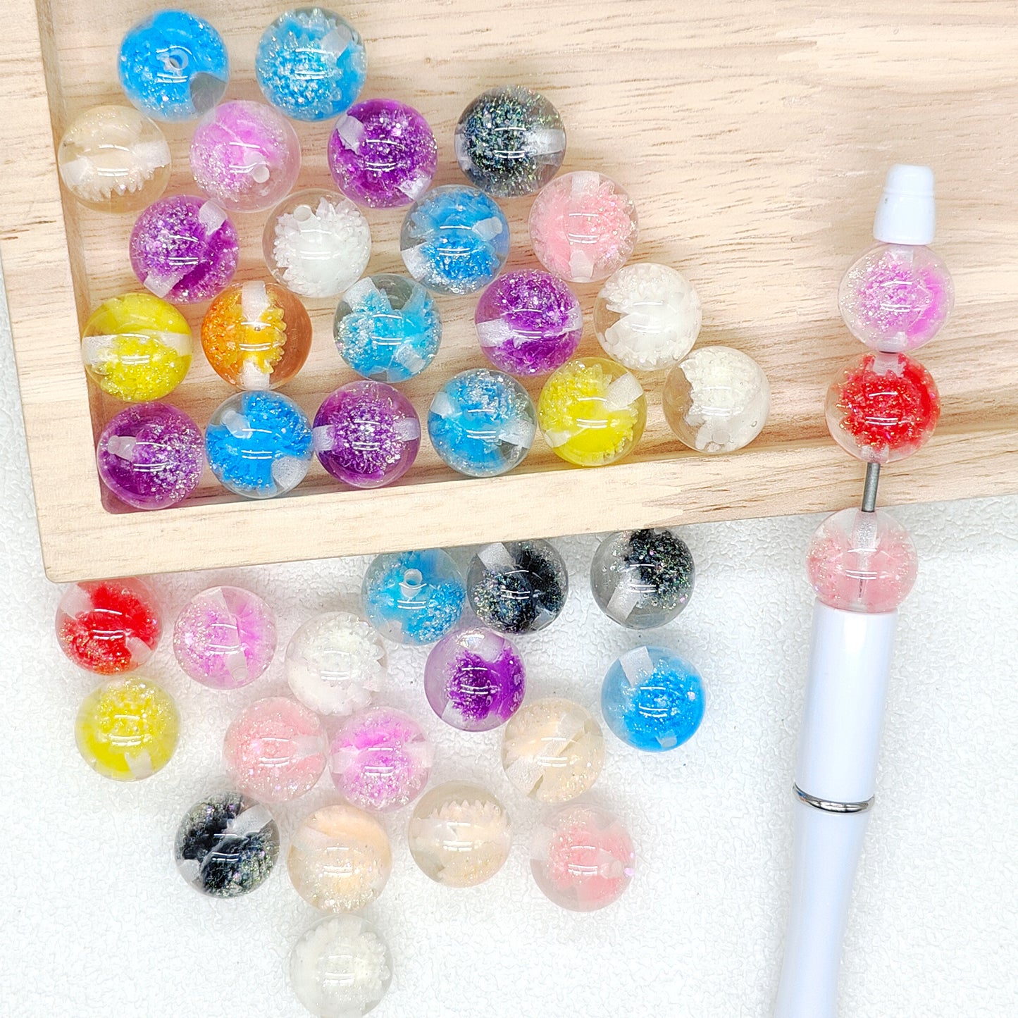 16mm Glitter Floral Resin Beads,Assorted Gumball Beads