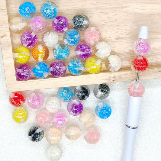 16mm Glitter Floral Resin Beads,Assorted Gumball Beads