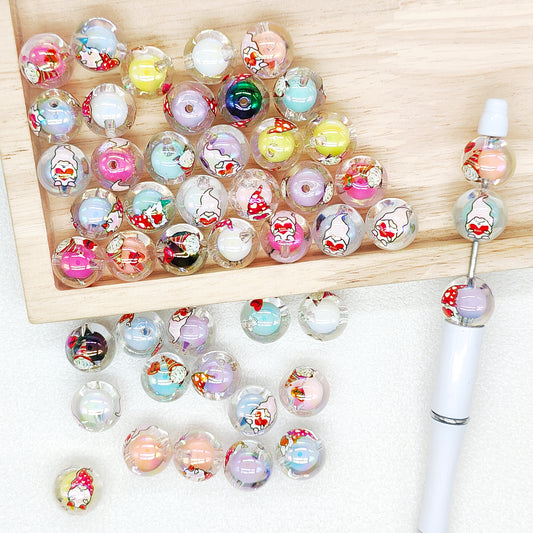 16mm Gnome Print Acrylic Bubblegum Bead for Valentines Day
