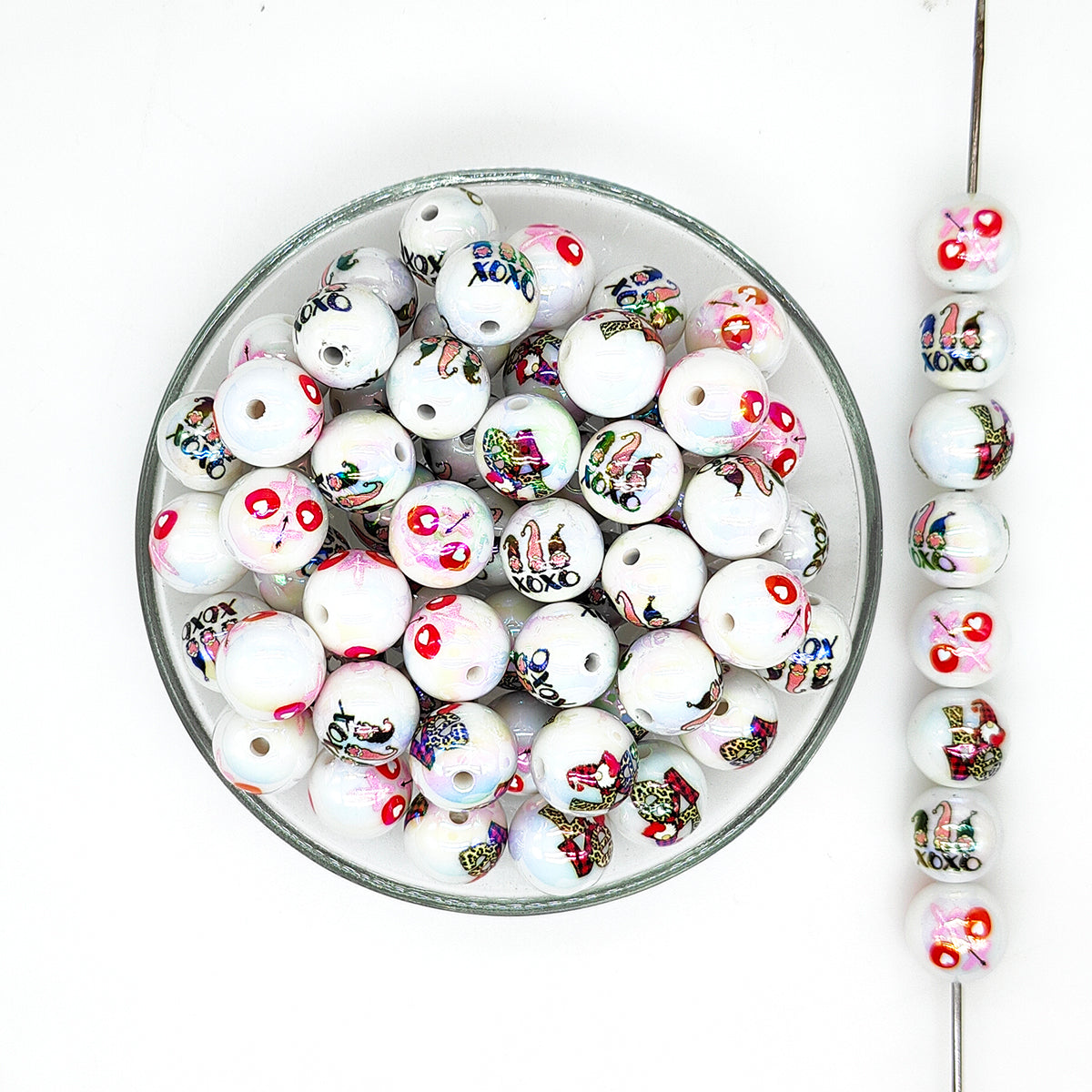 16mm Gnome XOXO Print Assorted Acrylic Gumball Beads