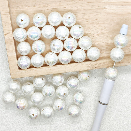 16mm Iridescent Wrinkle White Pearl Round Acrylic Beads