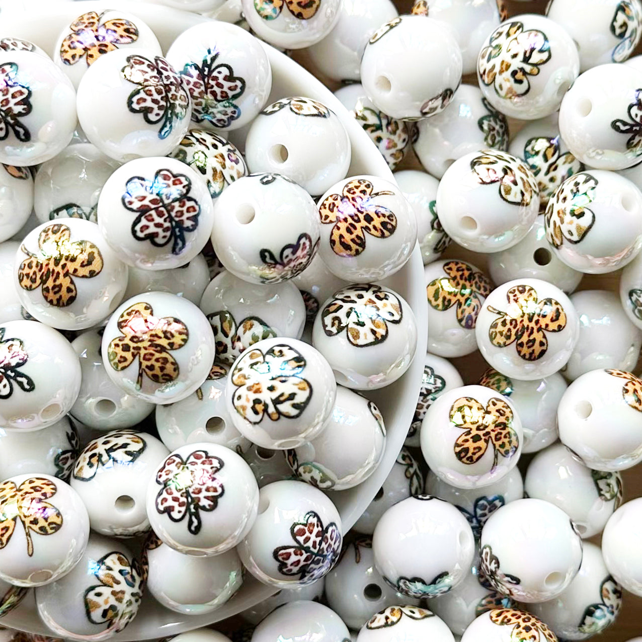 16mm Leopard Four Leaf Clover Acrylic Beads,Gumball Beads