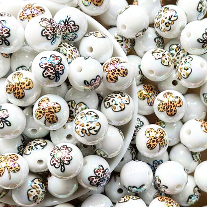 16mm Leopard Four Leaf Clover Acrylic Beads,Gumball Beads
