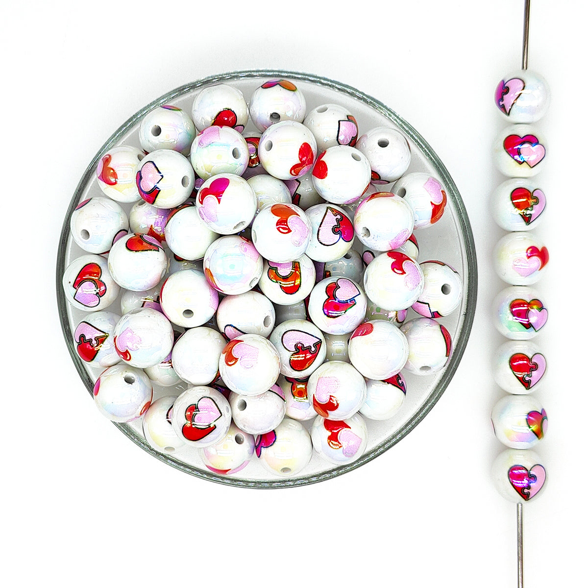 16mm Love Heart Print Assorted Acrylic Gumball Beads