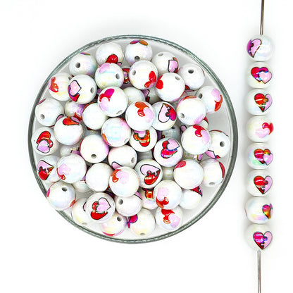16mm Love Heart Print Assorted Acrylic Gumball Beads