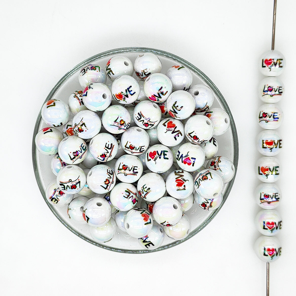 16mm Love Print Assorted Acrylic Gumball Beads