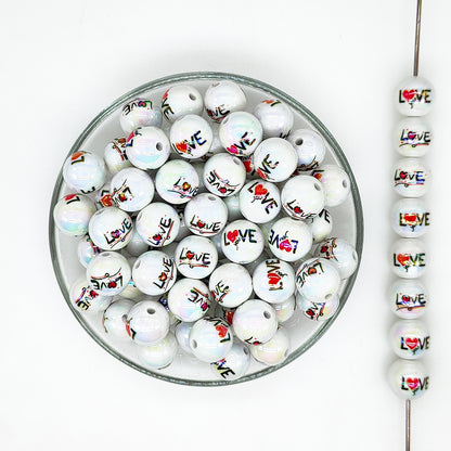 16mm Love Print Assorted Acrylic Gumball Beads
