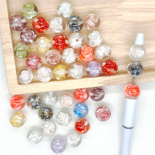 16mm Metallic Rose Flower Resin Beads,Assorted Gumball Beads