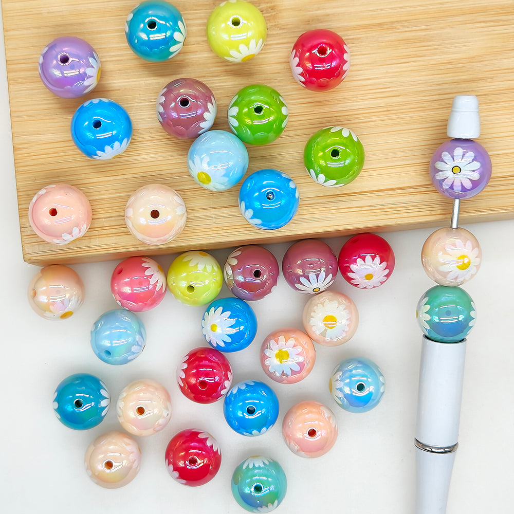 16mm Mixed Color Daisy Flower Acrylic Gumball Beads,Loose Bead
