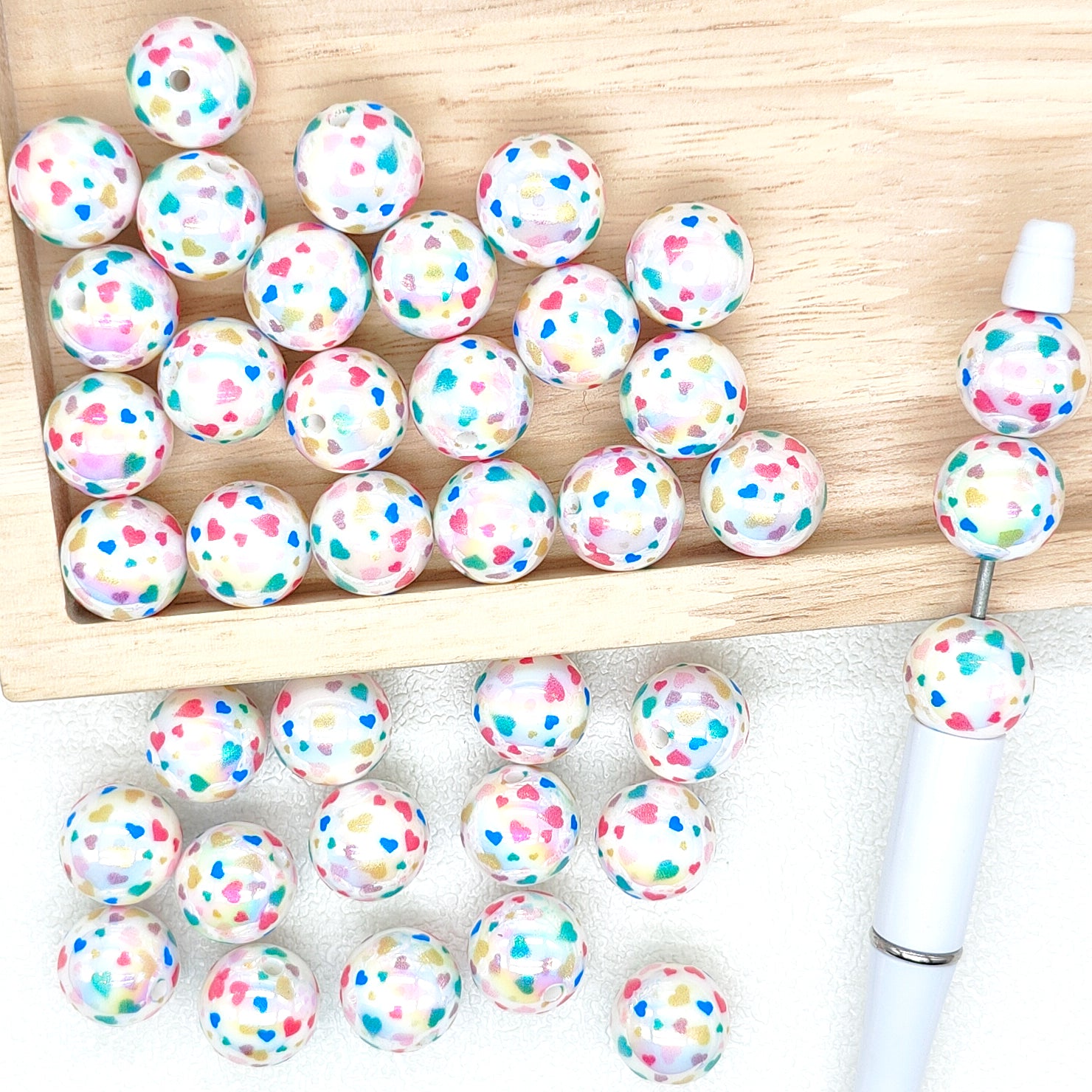 16mm Opal Colored Heart Print Gumball Bead,Acrylic Beads