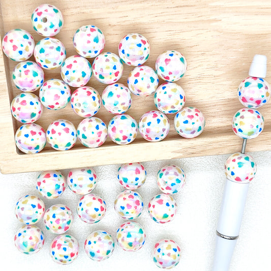 16mm Opal Colored Heart Print Gumball Bead,Acrylic Beads