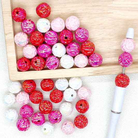 16mm Opal Spiral Pink Red White Mixed Color Acrylic Gumball Beads